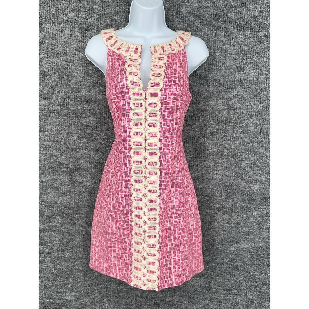 Lilly Pulitzer Dress Womens 4 Pink Geometric Keyhole Crochet Shift Sleeveless
